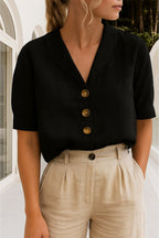 Savannah | Women's Short Sleeve Wrap Blouse - Black