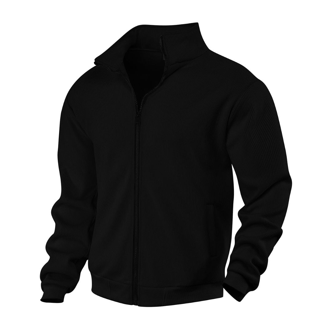 Janet | Women's Zip-Through Cardigan with Stand Collar, Ribbed Knit Cardigan | The Dress Cellar
