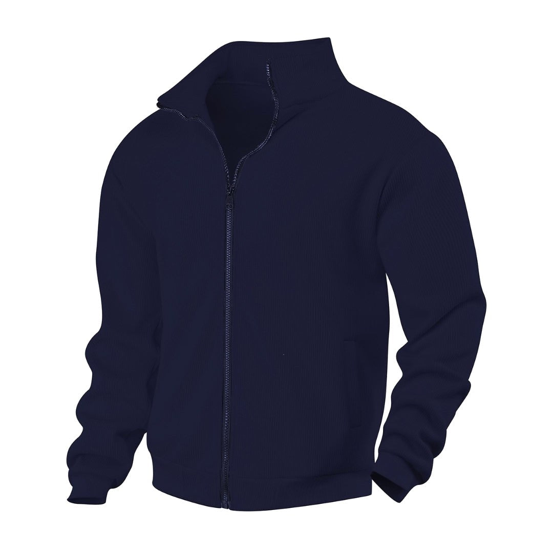 Janet | Women's Zip-Through Cardigan with Stand Collar, Ribbed Knit Cardigan | The Dress Cellar