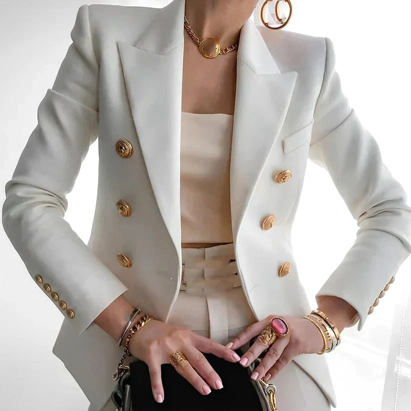 Scarlett | Women's Double-Breasted Tailored Blazer - White