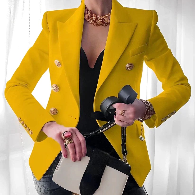 Scarlett | Women's Double-Breasted Tailored Blazer - Yellow