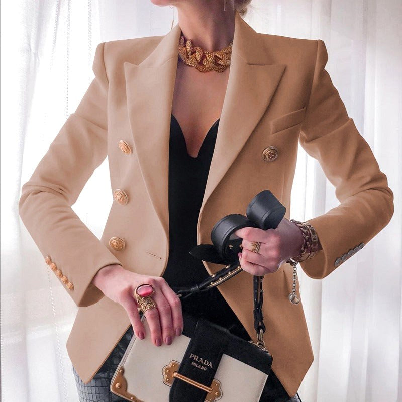 Scarlett | Women's Double-Breasted Tailored Blazer - Beige