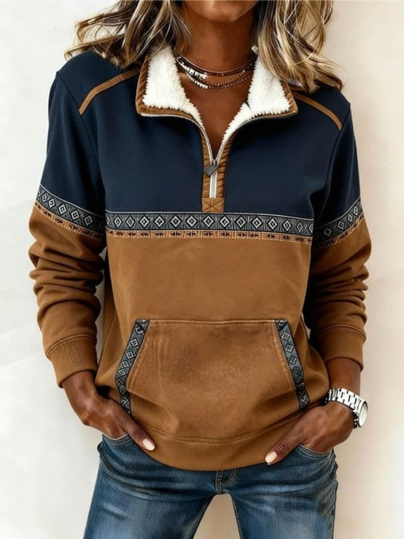 Chelsea | Women's Ethnic-Print Hooded Sweater, Color-Block Fall Sweatshirt | The Dress Cellar