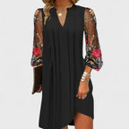 Scarlett | Women's V-Neck Sheer Sleeve Mini Dress - Black