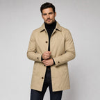 Scott | Men's Tailored Longline Coat, Button Front Overcoat | The Dress Cellar | Beige