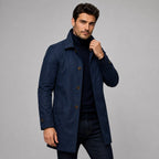 Scott | Men's Tailored Longline Coat, Button Front Overcoat | The Dress Cellar | Navy