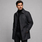 Scott | Men's Tailored Longline Coat, Button Front Overcoat | The Dress Cellar | Black