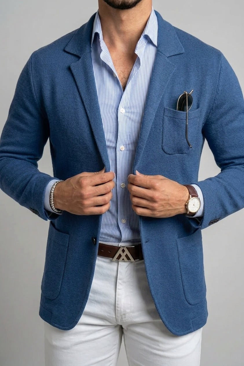Sebastian | Men's Denim Blazer with Lapels, Structured Button Blazer | The Dress Cellar