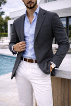 Sebastian | Men's Denim Blazer with Lapels, Structured Button Blazer | The Dress Cellar