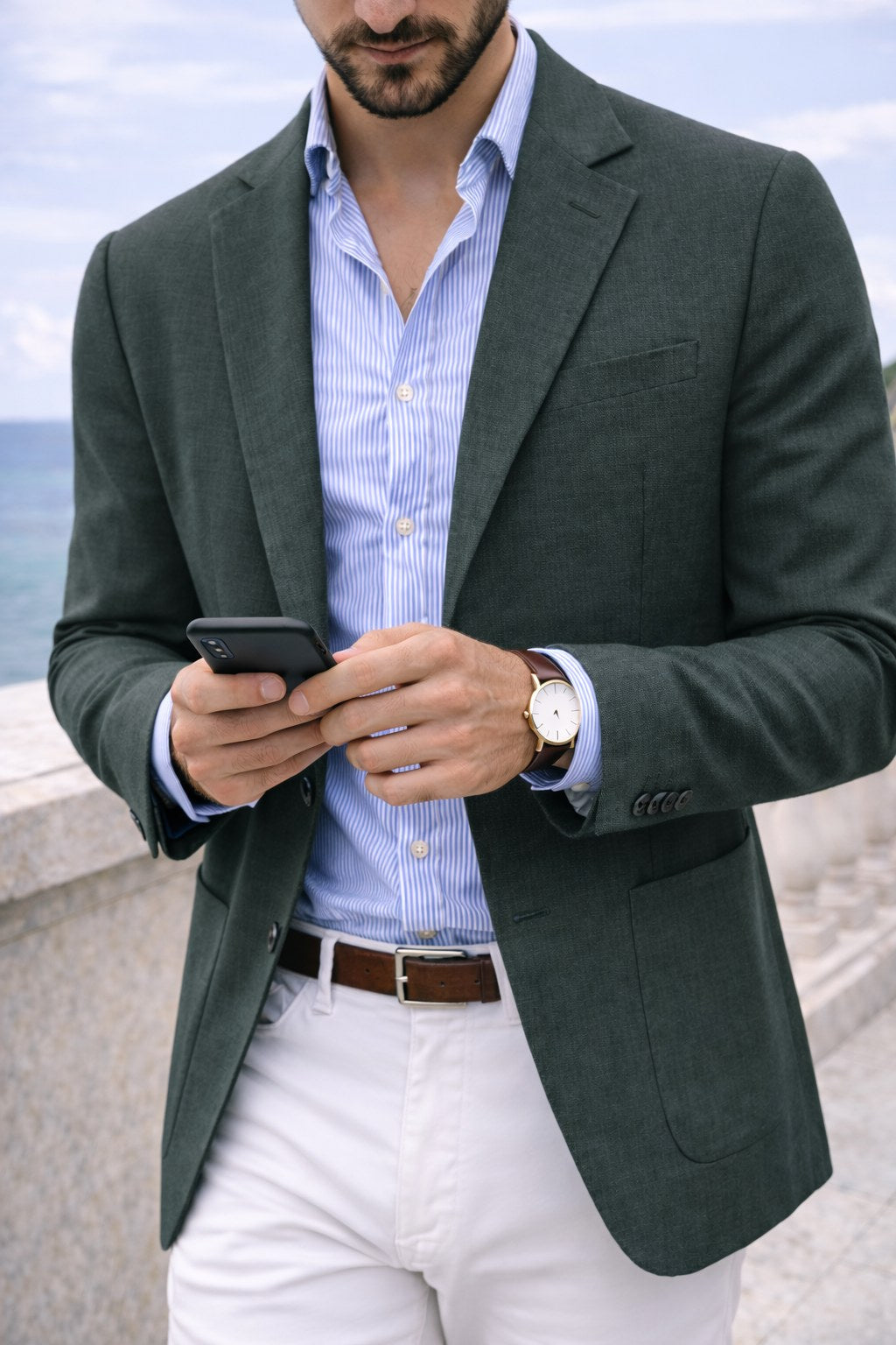 Sebastian | Men's Denim Blazer with Lapels, Structured Button Blazer | The Dress Cellar