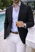 Sebastian | Men's Denim Blazer with Lapels, Structured Button Blazer | The Dress Cellar