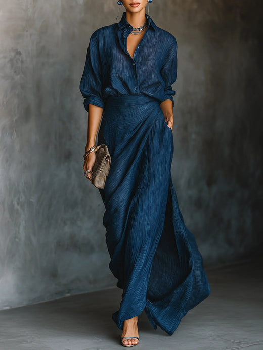 Selena | Women's Elegant Two-Piece Set - Dark Blue