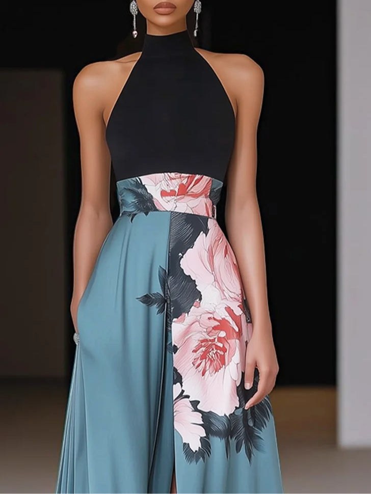 Seraphina | Women's Black Floral Sleeveless A-Line Maxi Dress - image 2