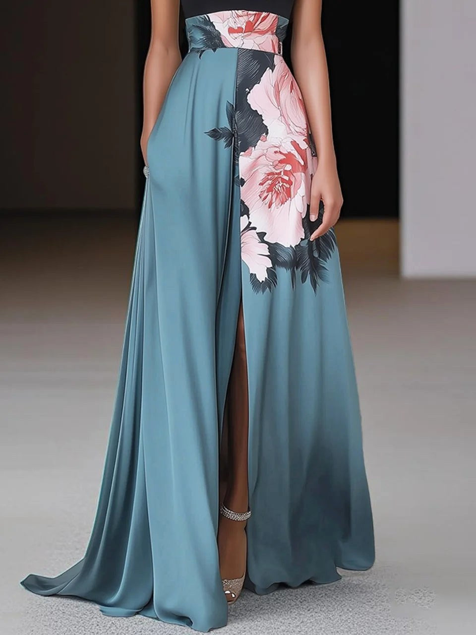 Seraphina | Women's Black Floral Sleeveless A-Line Maxi Dress - image 3