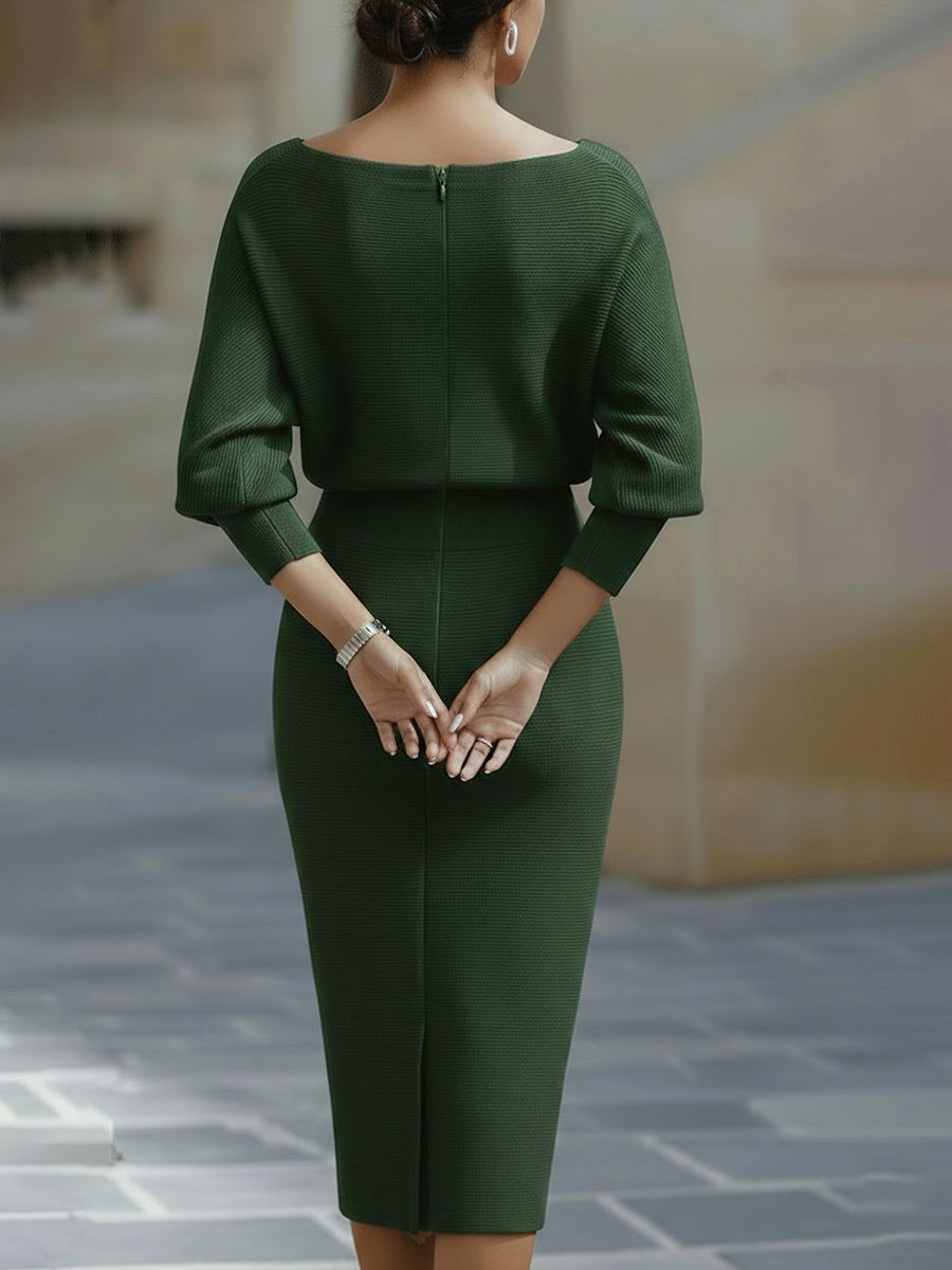 Barbara | Women's Midi Dress with Round Neckline, Flowing Draped Midi Dress | The Dress Cellar