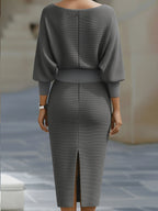 Barbara | Women's Midi Dress with Round Neckline, Flowing Draped Midi Dress | The Dress Cellar