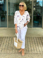 Sherry | Women's Floral Short Sleeve Top - White