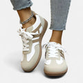 Sienna | Women's Comfortable Slip-On Sneakers - Khaki & White