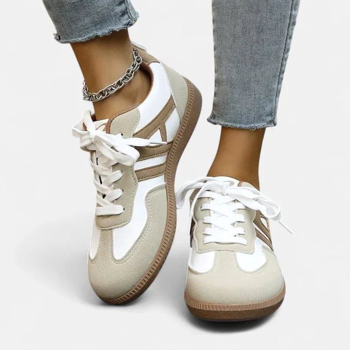 Sienna | Women's Comfortable Slip-On Sneakers - Khaki & White