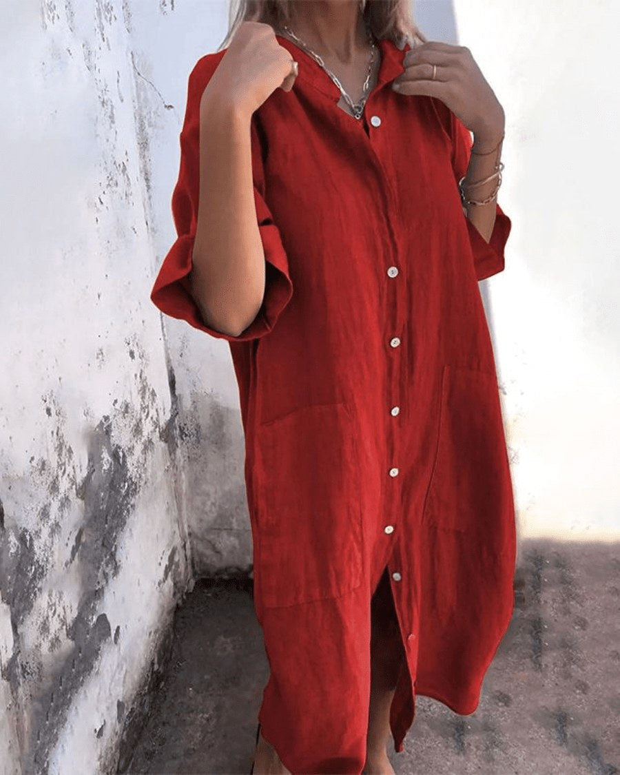 Sienna | Women's Lightweight Shirt Dress - Red