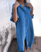 Sienna | Women's Lightweight Shirt Dress - Blue