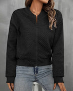 Simone | Women's Quilted Bomber Jacket, Zip-Up Collarless Jacket | The Dress Cellar | Gray