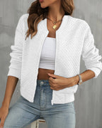 Simone | Women's Quilted Bomber Jacket, Zip-Up Collarless Jacket | The Dress Cellar