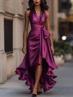 Solange | Women's Halterneck Wrap Maxi Dress, Asymmetrical Evening Dress | The Dress Cellar