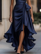 Solange | Women's Halterneck Wrap Maxi Dress, Asymmetrical Evening Dress | The Dress Cellar | White