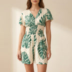 Soleila | Women's Tropical Wrap Romper With Pockets - White