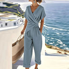 Sophia | Women's Elegant Wrap Two-Piece Set - Blue