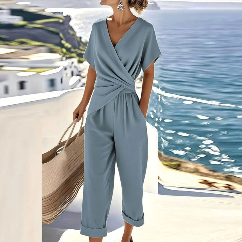 Sophia | Women's Elegant Wrap Two-Piece Set - Blue