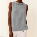 Sophia | Women's Sleeveless Roll Collar Top - Grey