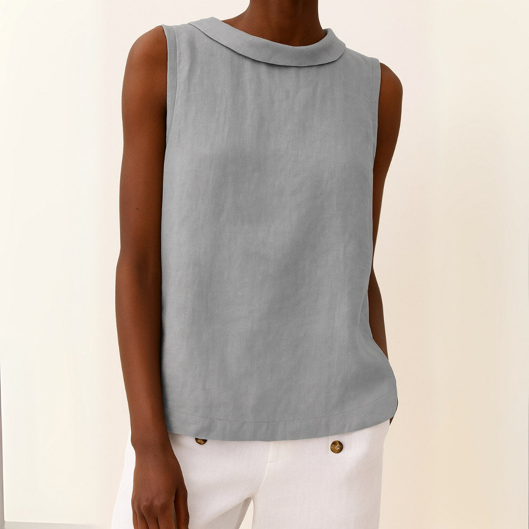 Sophia | Women's Sleeveless Roll Collar Top - Grey