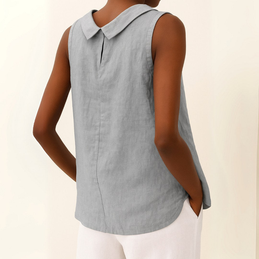 Sophia | Women's Sleeveless Roll Collar Top - Beige