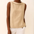 Sophia | Women's Sleeveless Roll Collar Top - Blue