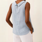 Sophia | Women's Sleeveless Roll Collar Top - White