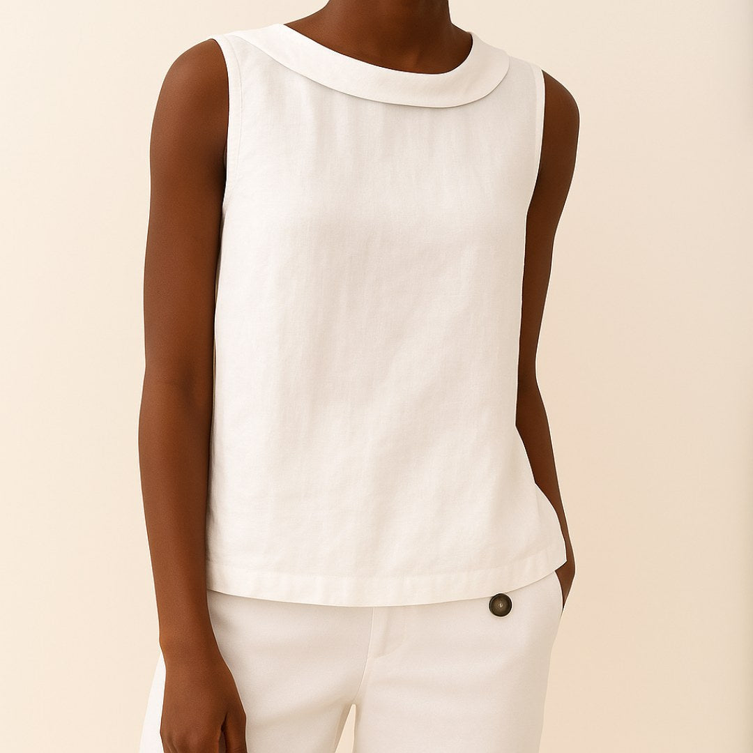 Sophia | Women's Sleeveless Roll Collar Top - black