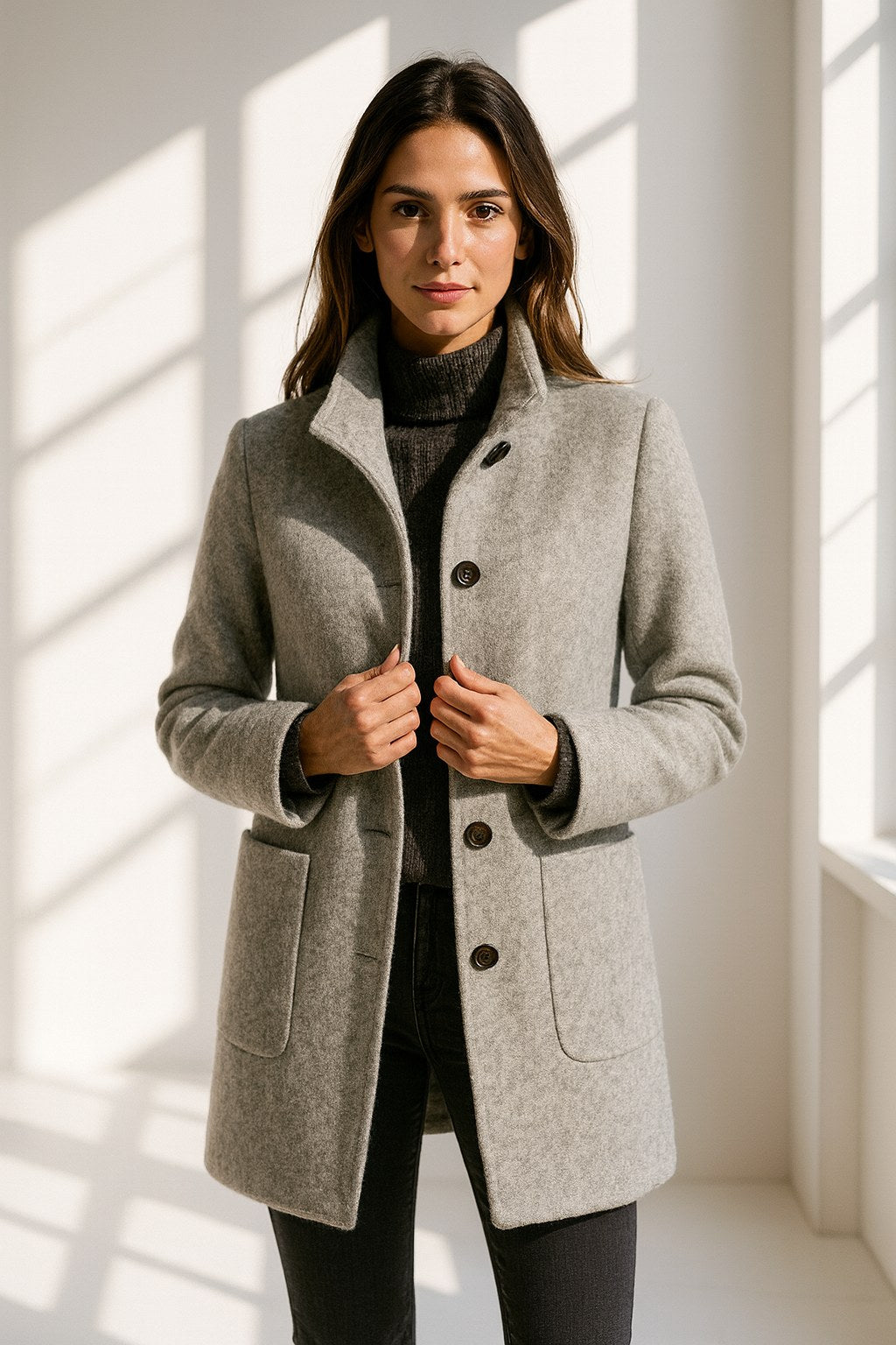 Destiny | Women's Wool-Blend Coat with High Collar, Warm Fall Coat | The Dress Cellar