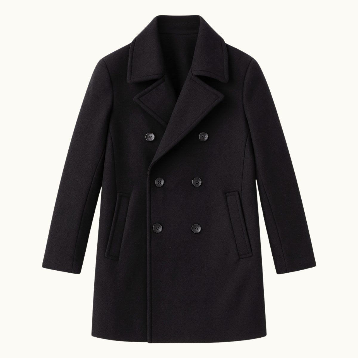 Spencer | Men's Double Breasted Wool Peacoat, Warm Winter Coat | The Dress Cellar | Black
