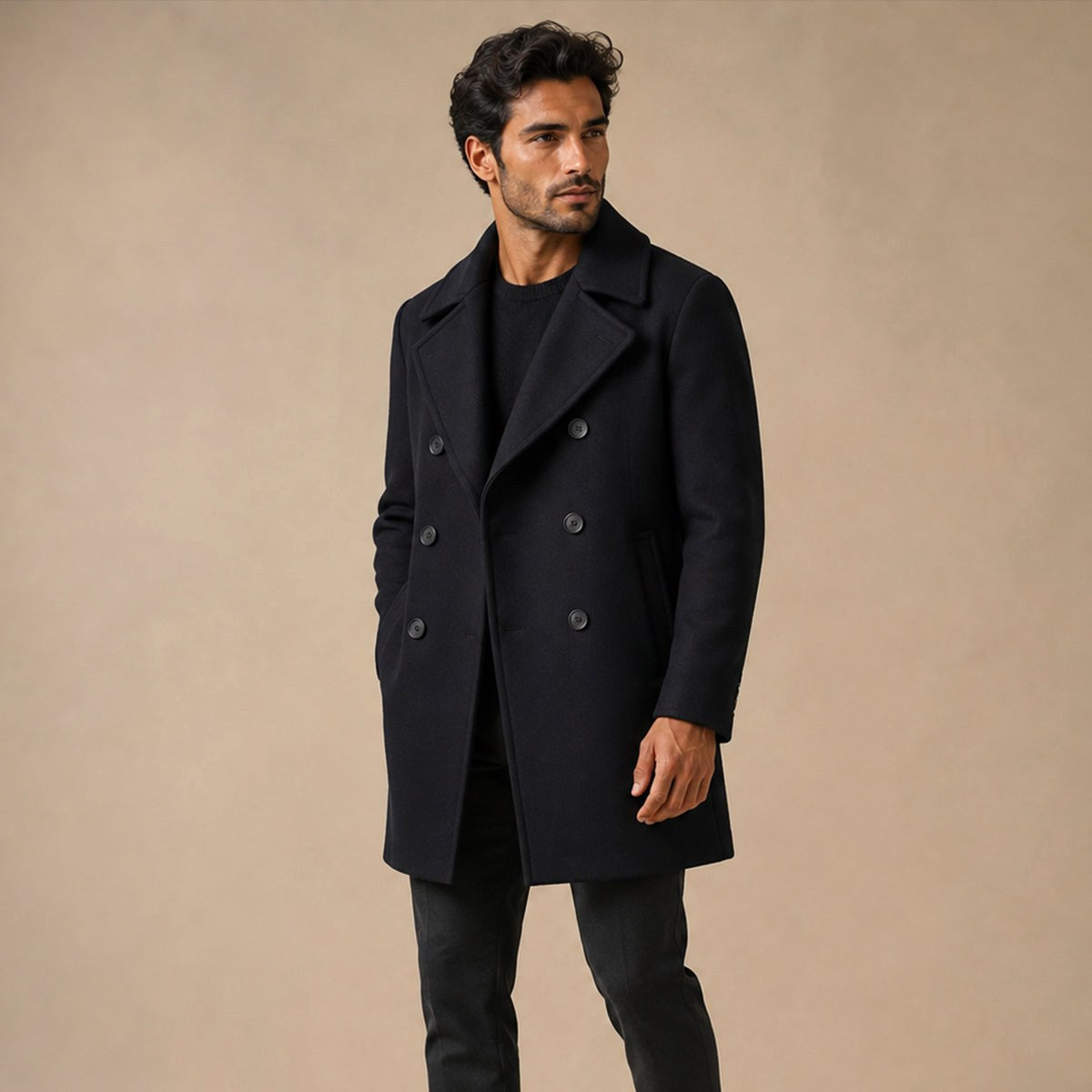 Spencer | Men's Double Breasted Wool Peacoat, Warm Winter Coat | The Dress Cellar