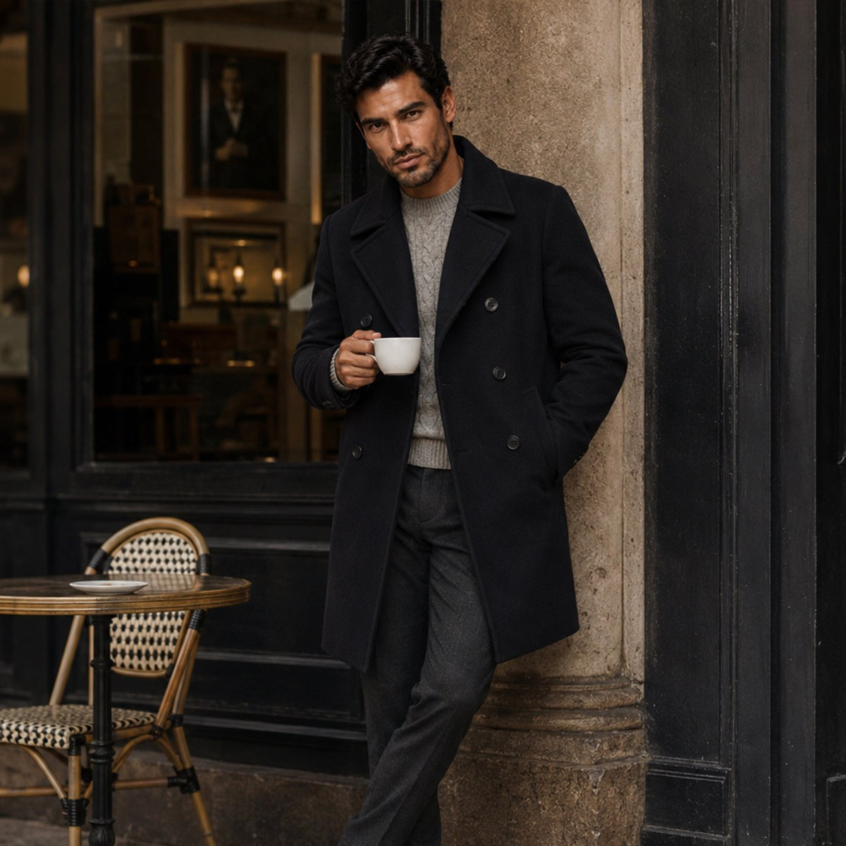 Spencer | Men's Double Breasted Wool Peacoat, Warm Winter Coat | The Dress Cellar