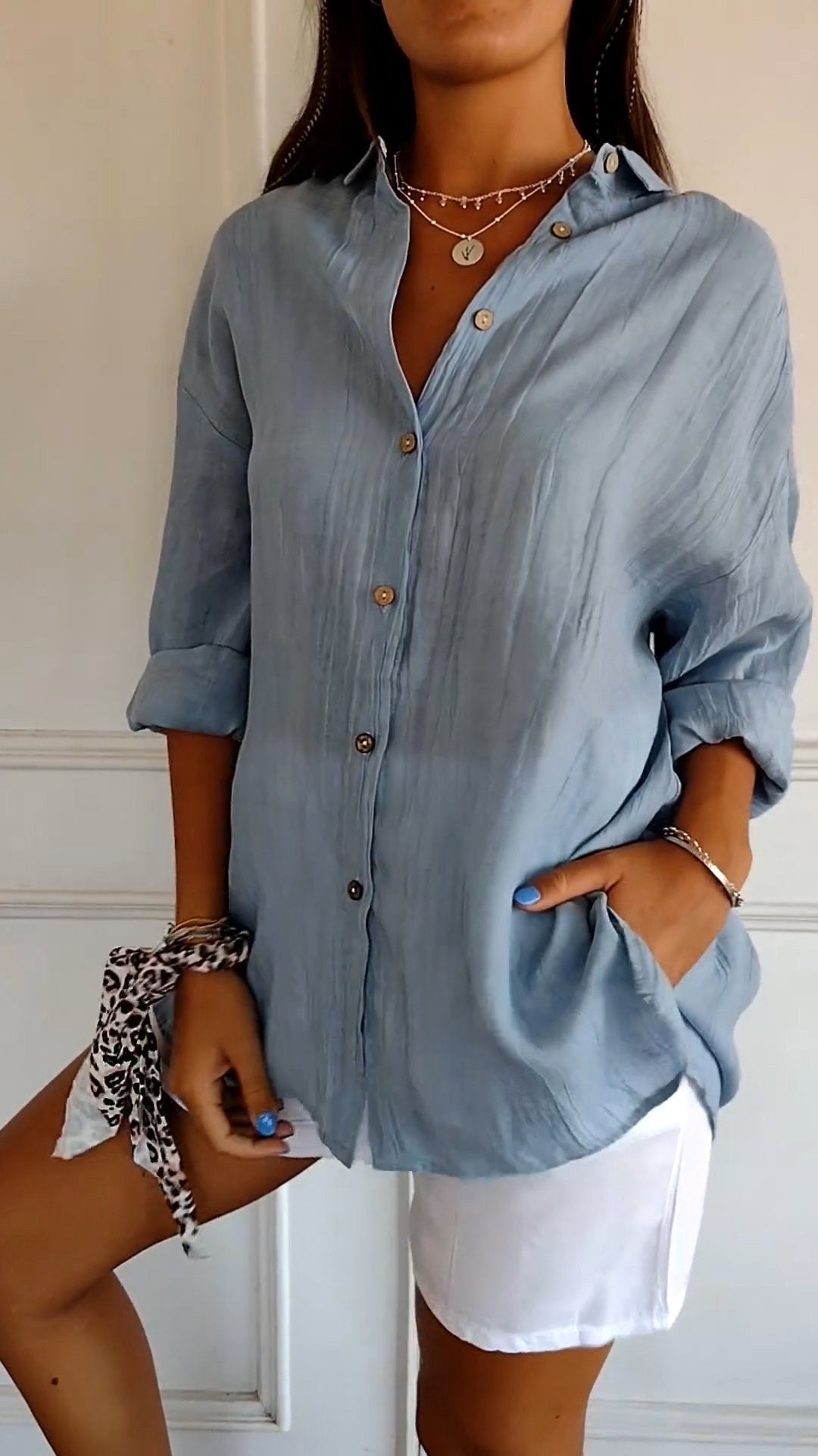 Stella | Women's Cotton Relaxed Button-Up Blouse - image 2
