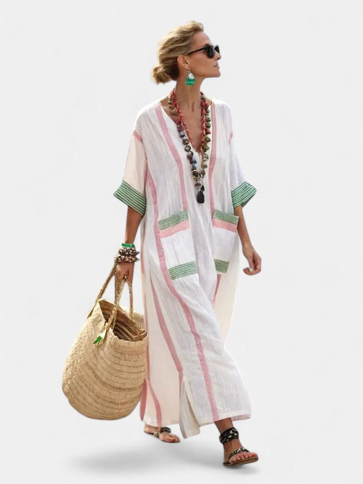 Stella | Women's Elegant Maxi Dress - Beige Black