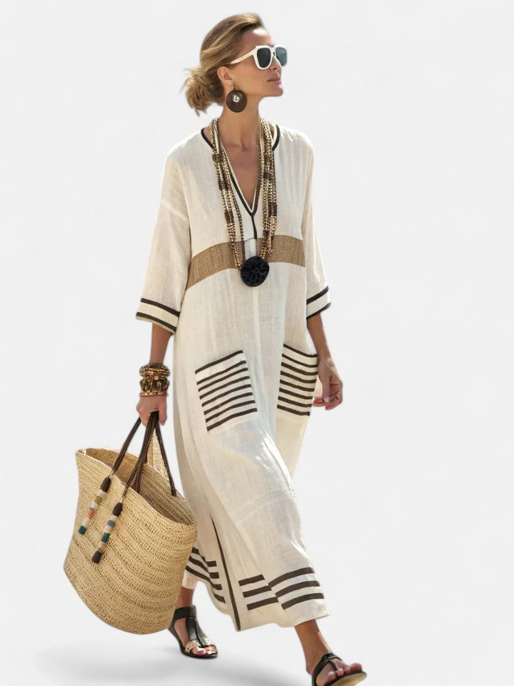 Stella | Women's Elegant Maxi Dress - Beige Orange