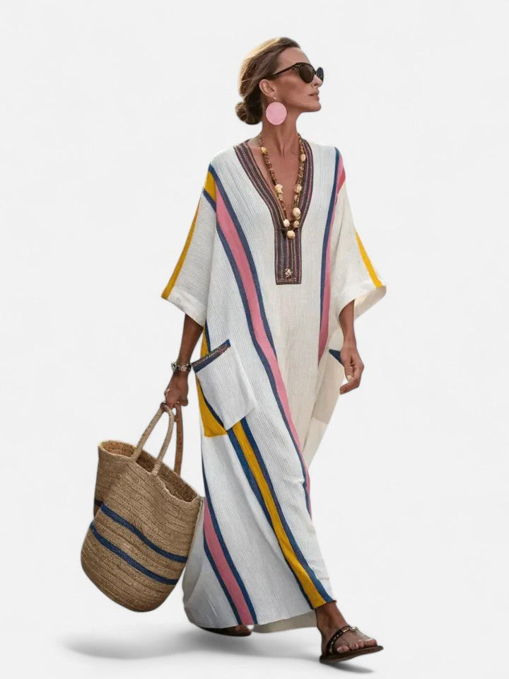 Stella | Women's Elegant Maxi Dress - White Pink