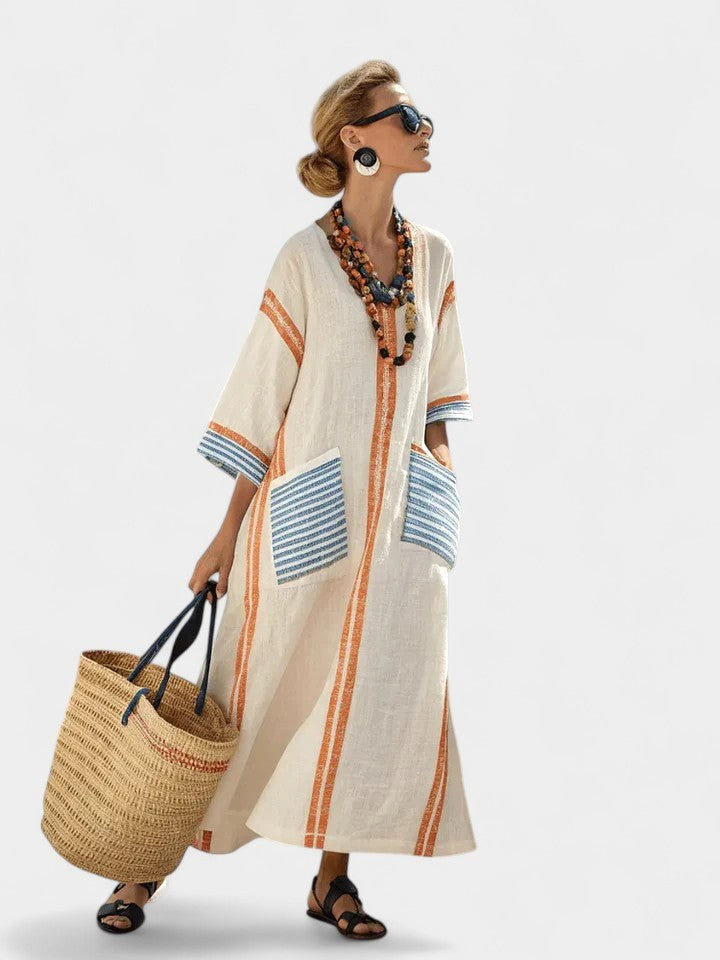 Stella | Women's Elegant Maxi Dress - Beige Light Blue