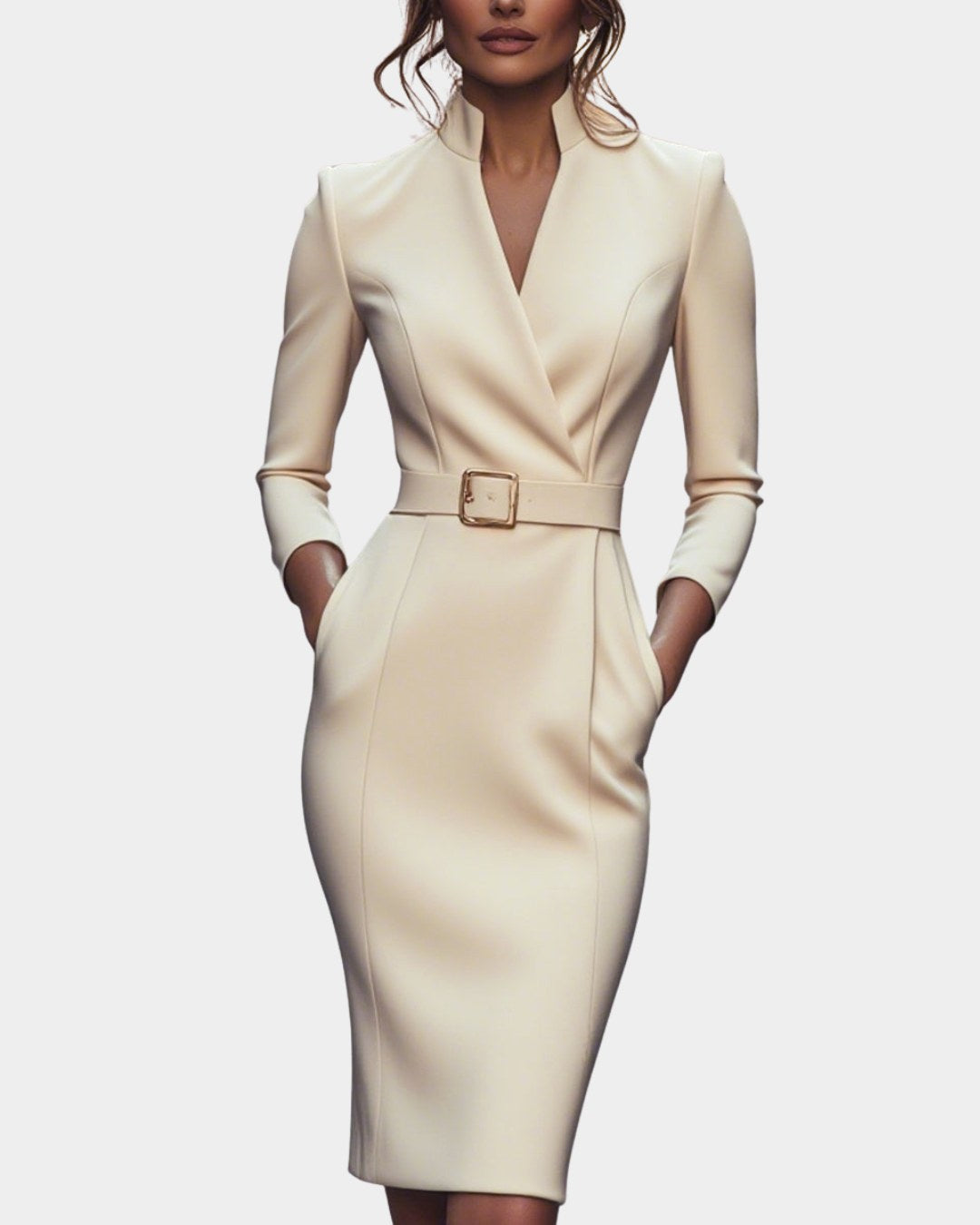 Stella | Women's Mock Wrap Midi Dress with Belt - image 10