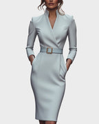 Stella | Women's Mock Wrap Midi Dress with Belt - image 11