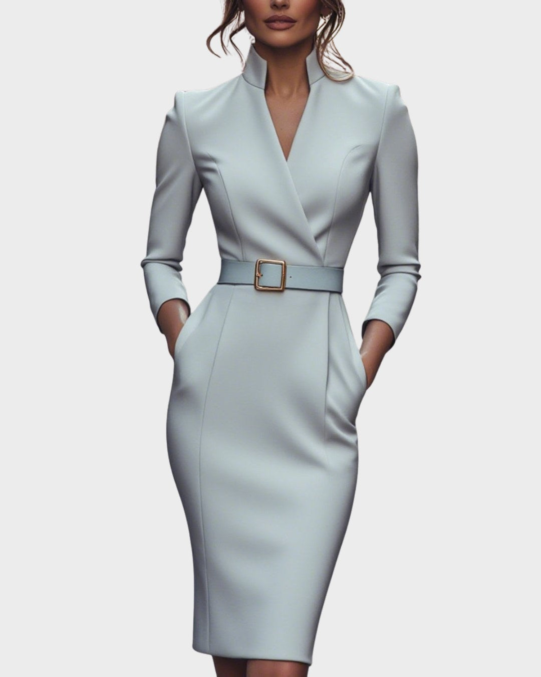 Stella | Women's Mock Wrap Midi Dress with Belt - image 11